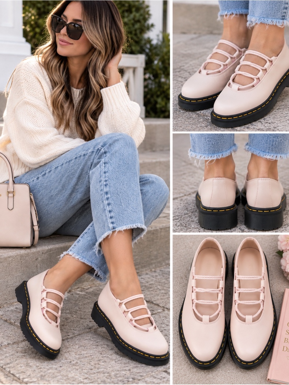 Dr. Martens Pale Pink Mary Jane Loafers with Black Platform Sole size 8